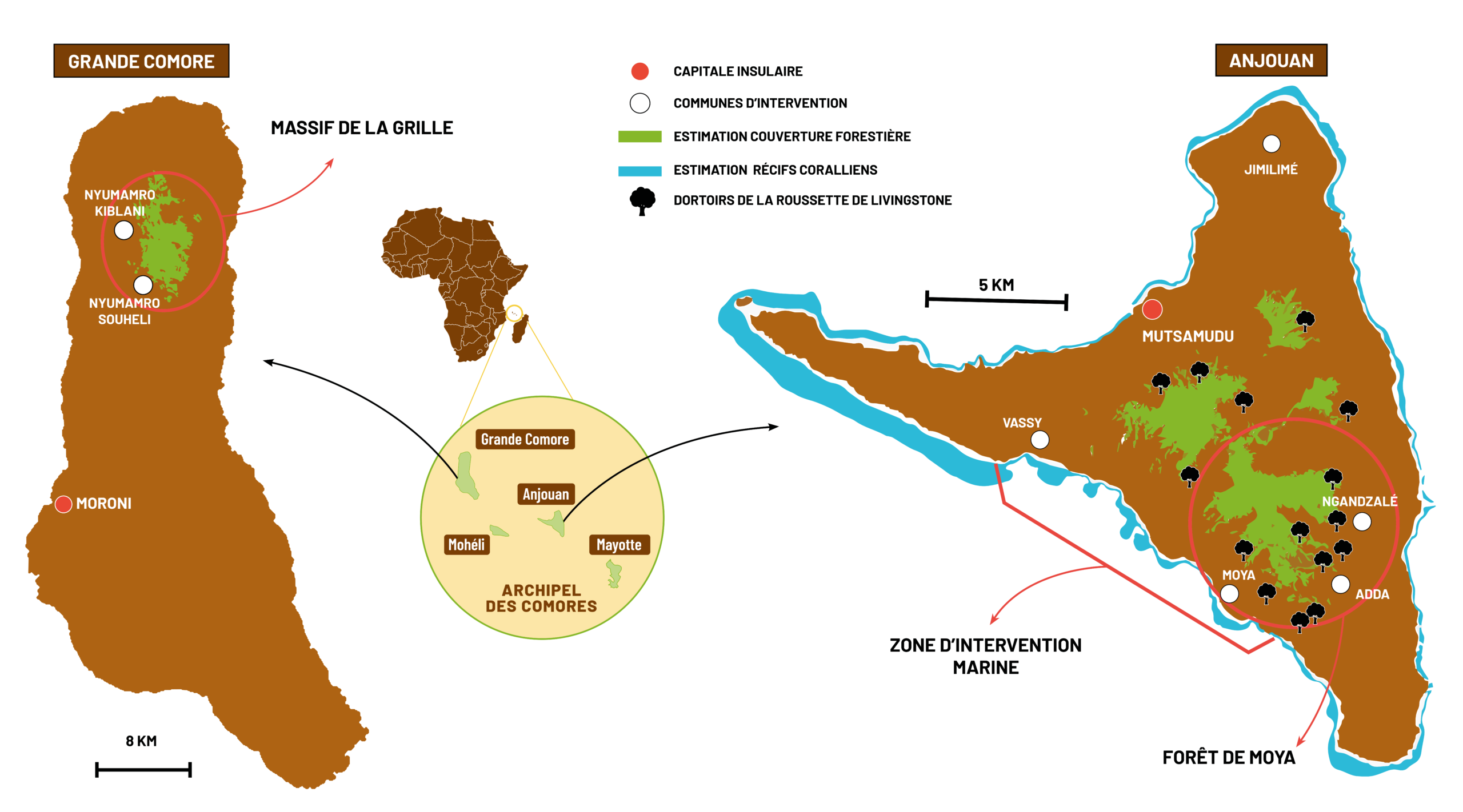 Zones d'interventions de Dahari aux Comores